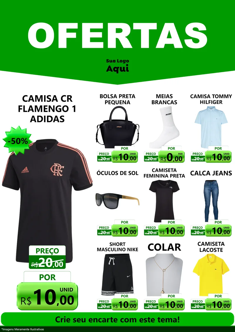 Modelo de Encarte para Encarte A4 Vertical com o tema Ofertas Verde Cartaz para Roupas e acessórios