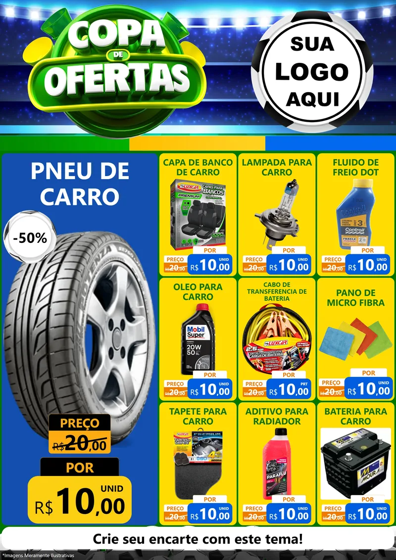 Modelo de Encarte para Encarte A4 Vertical com o tema Copa de Ofertas para Auto peças