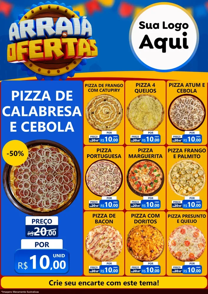Modelo de Encarte para Encarte A4 Vertical com o tema Arraiá de Ofertas - Junina para Pizzaria