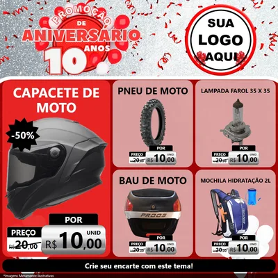Modelo de Rede Social para Feed Facebook com o tema Promoção de Aniversário - 10 Anos para Moto peças