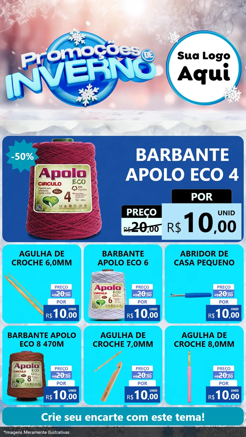 Modelo de Rede Social para Stories com o tema Promoções de Inverno para Armarinho e Aviamentos