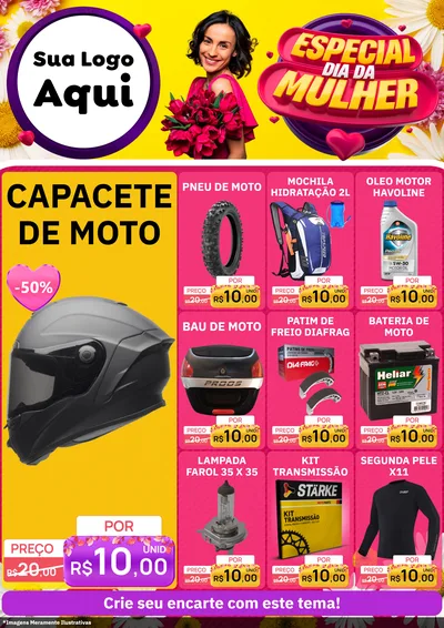 Modelo de Encarte para Encarte A4 Vertical com o tema Especial Dia da Mulher para Moto peças