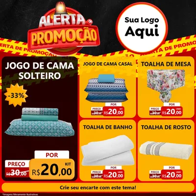 Modelo de Rede Social para Feed Facebook com o tema Alerta de Promoção para Cama, Mesa e Banho