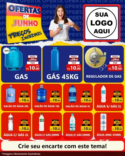 Modelo de Rede Social para Feed Instagram com o tema Ofertas de Junho - Preços Incríveis para Água e gás
