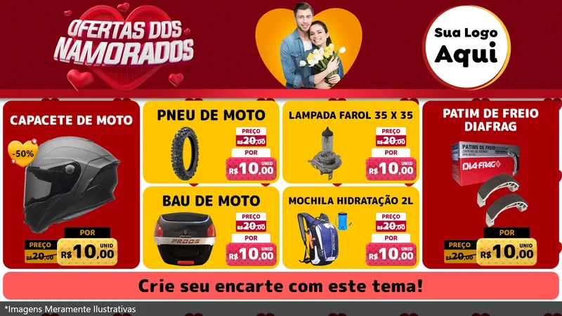Modelo de TV para TV Horizontal com o tema Ofertas Dos Namorados para Moto peças