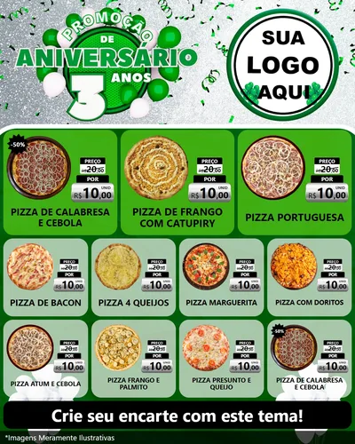 Modelo de Rede Social para Feed Instagram com o tema Promoção de Aniversário - 3 Anos para Pizzaria