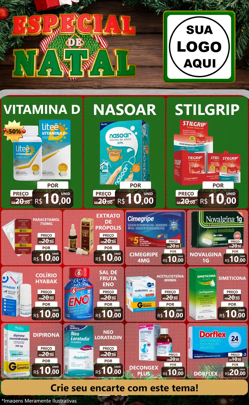 Modelo de Encarte para Encarte Grande com o tema Especial de Natal para Farmácia