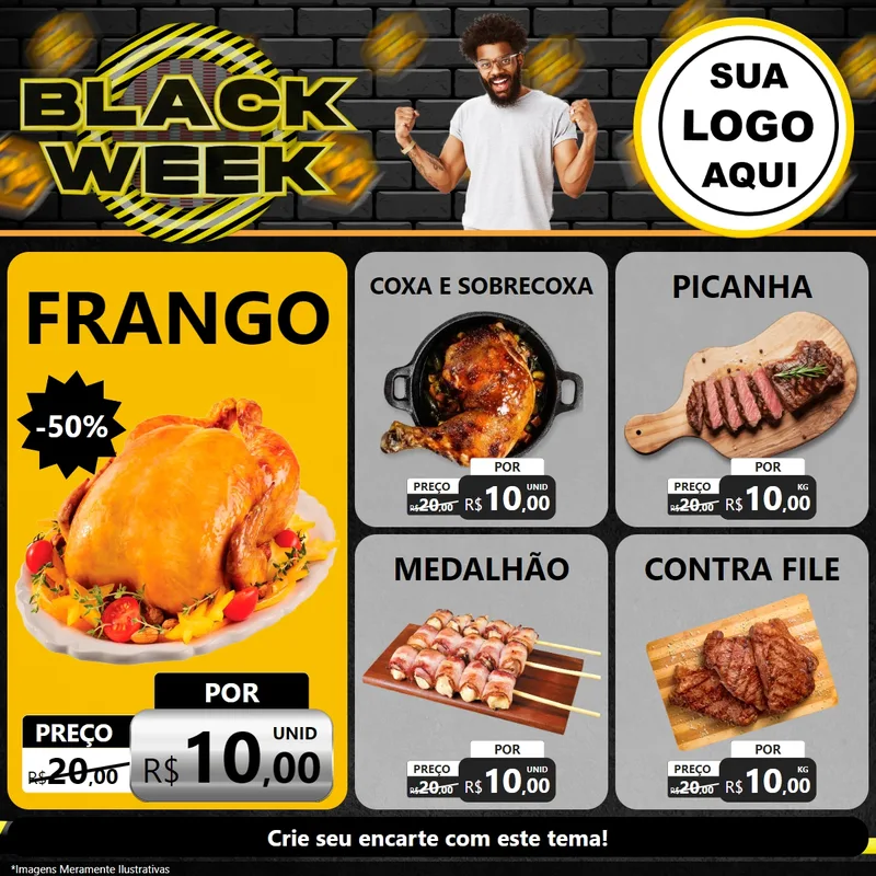 Modelo de Rede Social para Feed Facebook com o tema Black Week para Assados