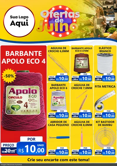 Modelo de Encarte para Encarte A4 Vertical com o tema Ofertas de Julho para Armarinho e Aviamentos