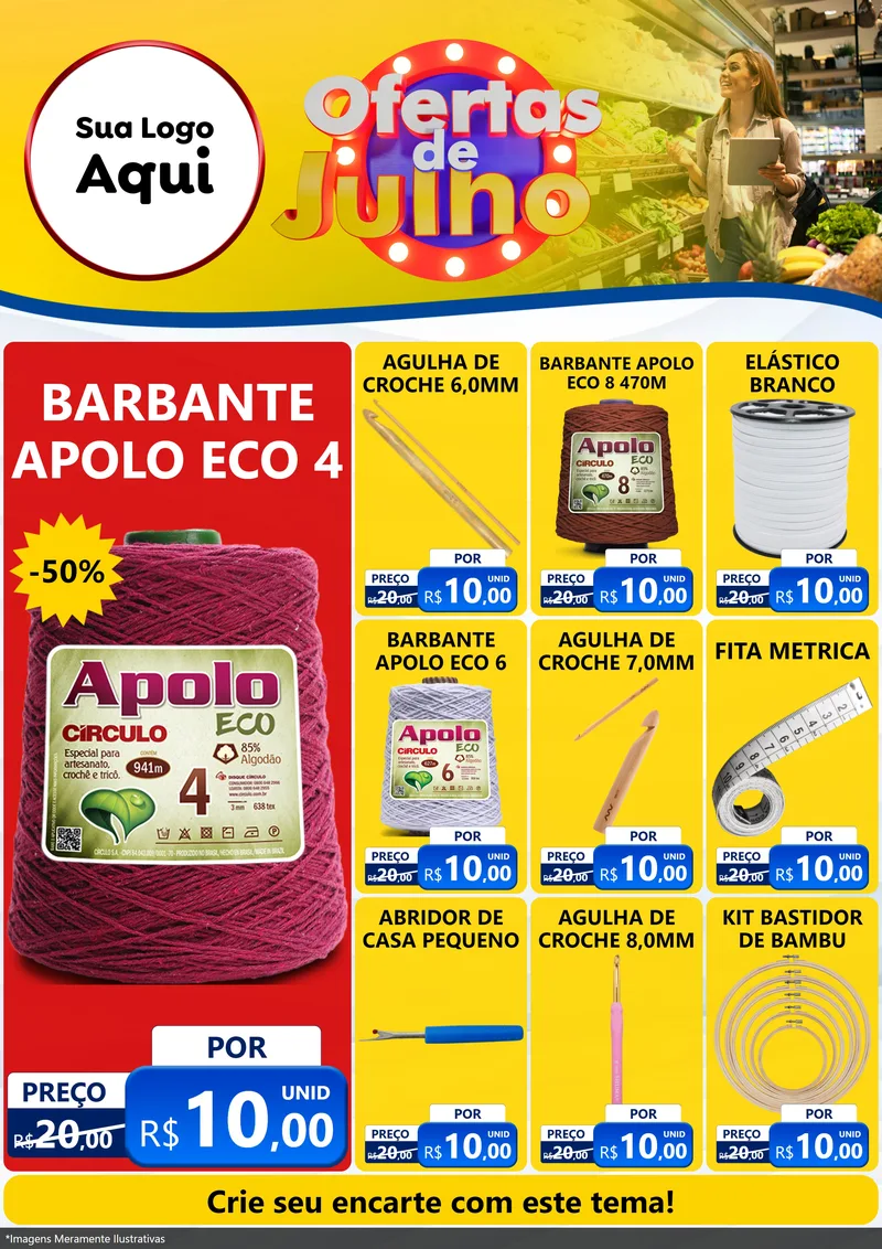 Modelo de Encarte para Encarte A4 Vertical com o tema Ofertas de Julho para Armarinho e Aviamentos