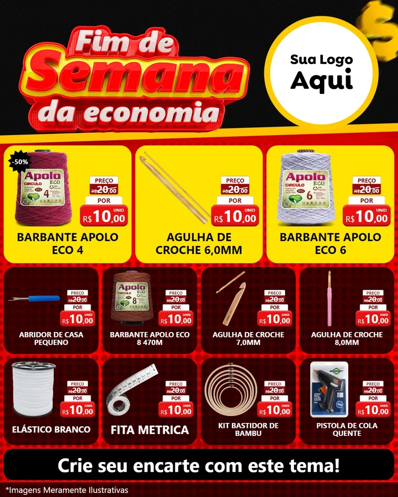 Modelo de Rede Social para Feed Instagram com o tema Fim de Semana da Economia para Armarinho e Aviamentos