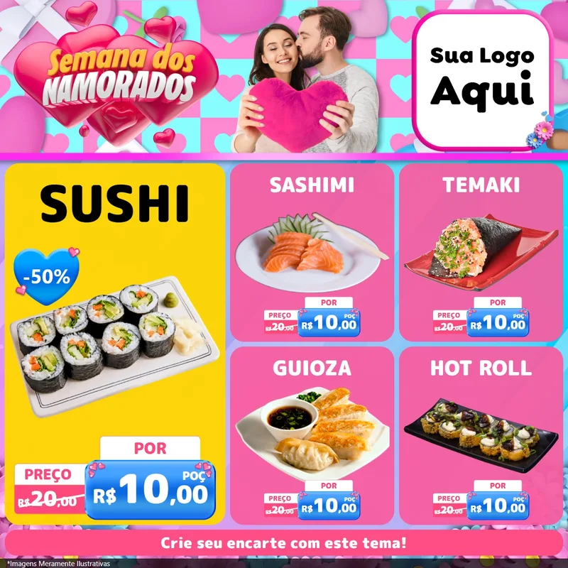 Modelo de Rede Social para Feed Facebook com o tema Semana dos Namorados para Comida japonesa
