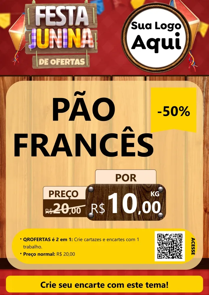 Modelo de Cartaz para Cartaz A4 Vertical com o tema Festa Junina de Ofertas para Padaria