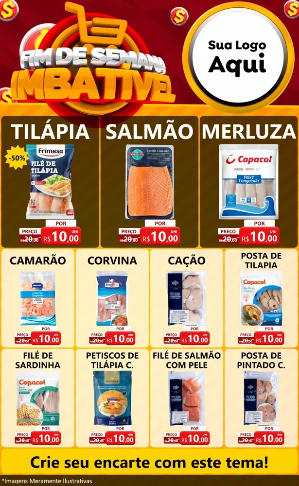 Modelo de Encarte para Encarte Grande com o tema Fim de Semana Imbatível para Peixaria