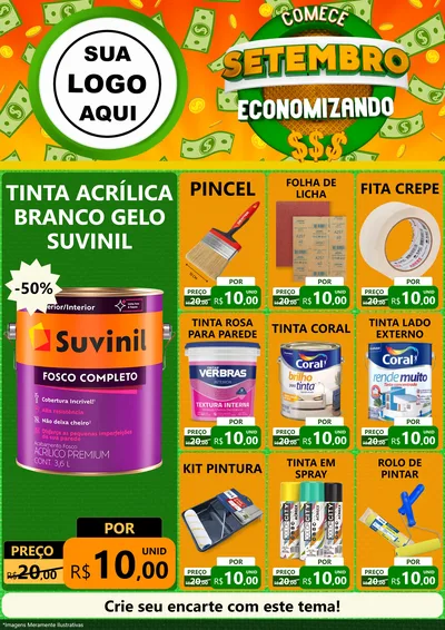 Modelo de Encarte para Encarte A4 Vertical com o tema Comece Setembro Economizando para Tintas e Ferramentas