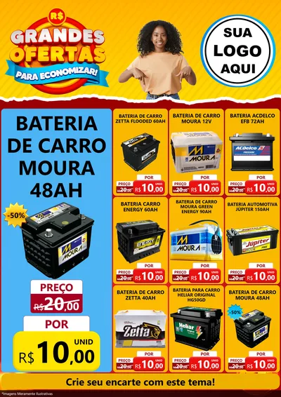 Modelo de Encarte para Encarte A4 Vertical com o tema Grandes Ofertas Para Economizar! para Baterias Elétricas