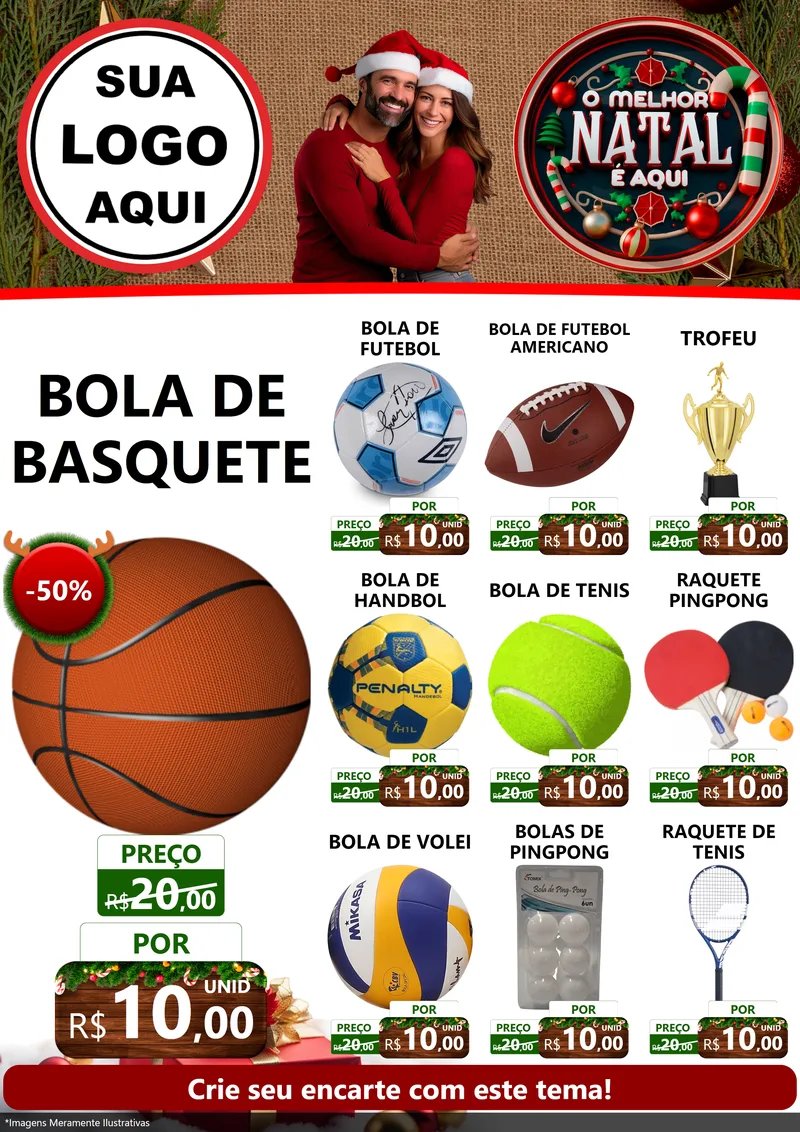 Modelo de Encarte para Encarte A4 Vertical com o tema O Melhor Natal É Aqui para Artigos Esportivos