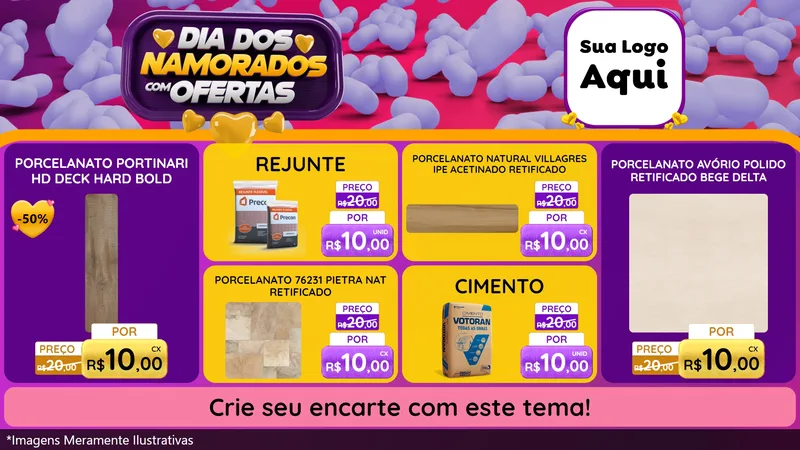 Modelo de TV para TV Horizontal com o tema Dia Dos Namorados Com Ofertas para Pisos e revestimentos