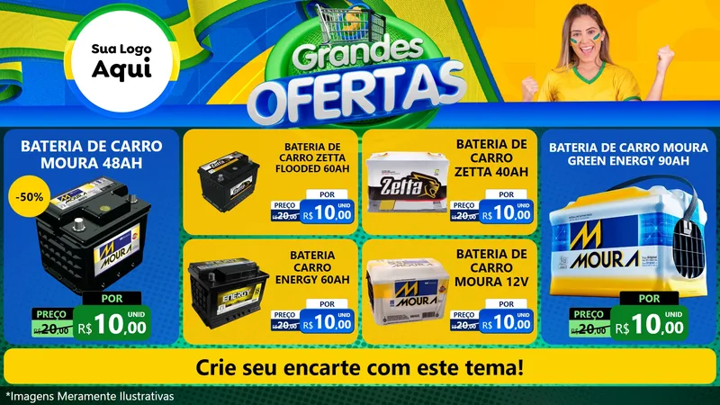 Modelo de TV para TV Horizontal com o tema Grandes Ofertas para Baterias Elétricas
