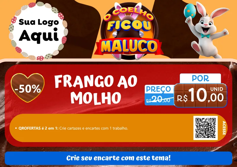 Modelo de Cartaz para Cartaz A4 Horizontal com o tema O Coelho Ficou Maluco - Páscoa para Restaurante