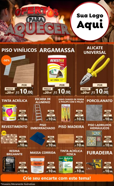 Modelo de Encarte para Encarte Grande com o tema Ofertas Para Aquecer para Material para Construção