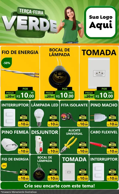 Modelo de Encarte para Encarte Grande com o tema Terça - Feira Verde para Materiais Elétricos