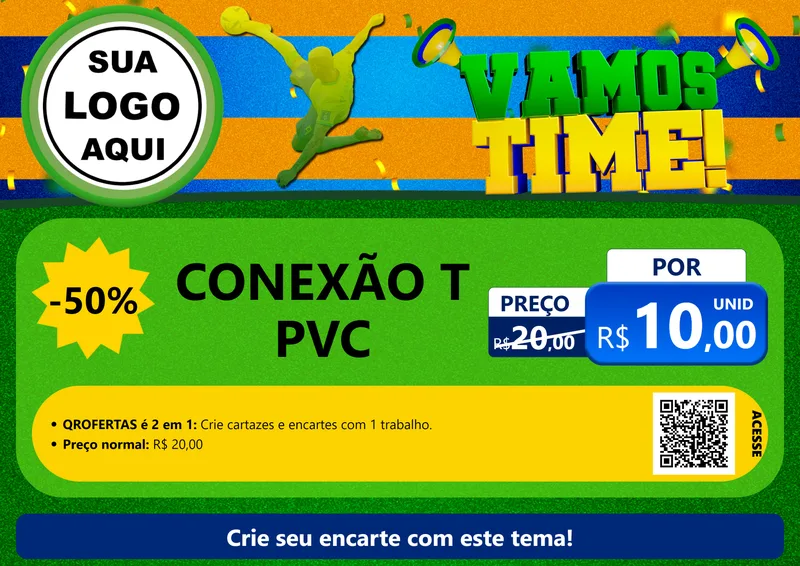 Modelo de Cartaz para Cartaz A4 Horizontal com o tema Vamos Time! para Tubos e conexões