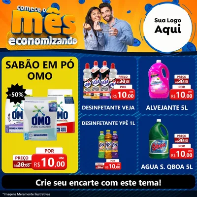 Modelo de Rede Social para Feed Facebook com o tema Comece O Mês Economizando para Produtos de Limpeza