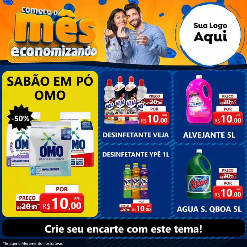 Modelo de Rede Social para Feed Facebook com o tema Comece O Mês Economizando para Produtos de Limpeza