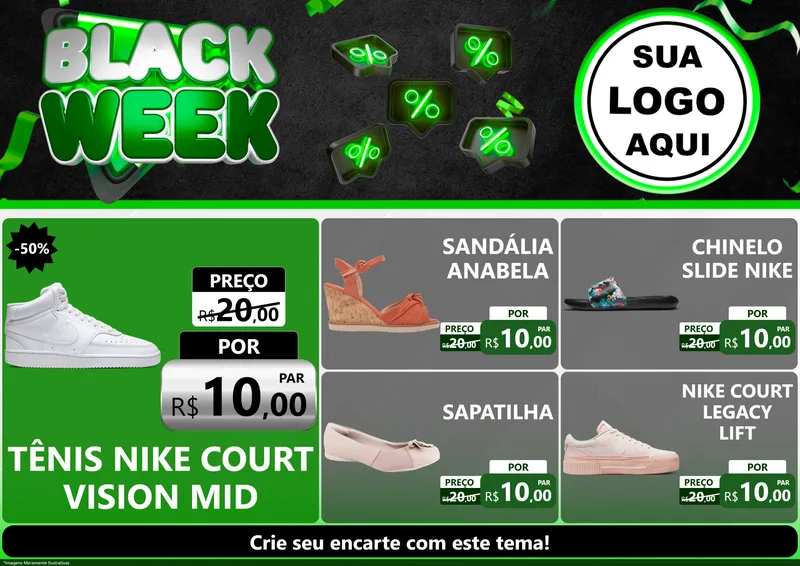 Modelo de Encarte para Encarte A4 Horizontal com o tema Black Week para Calçados