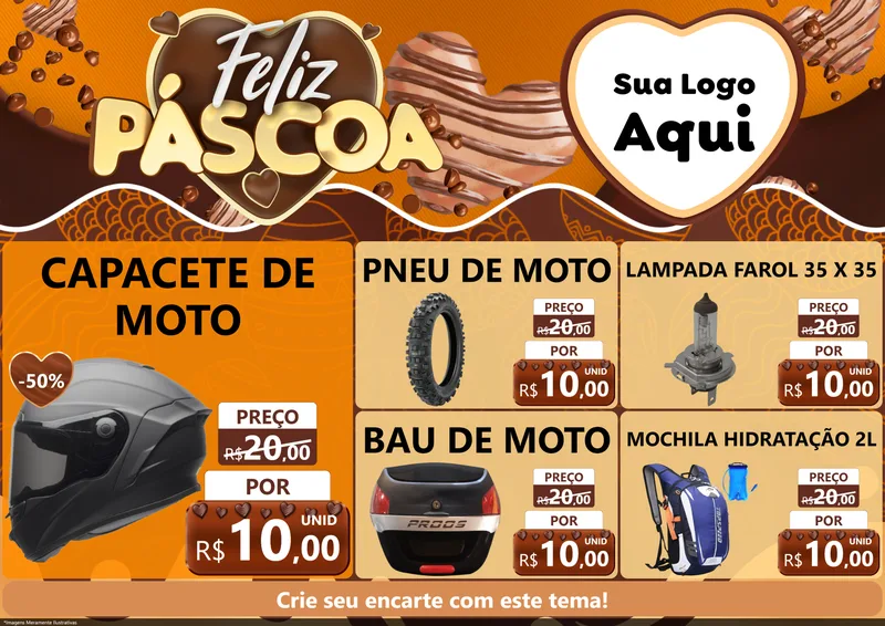 Modelo de Encarte para Encarte A4 Horizontal com o tema Feliz Páscoa para Moto peças