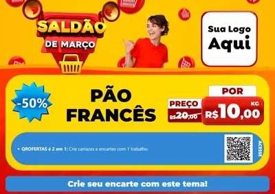 Modelo de Cartaz para Cartaz A4 Horizontal com o tema Saldão de Março para Padaria