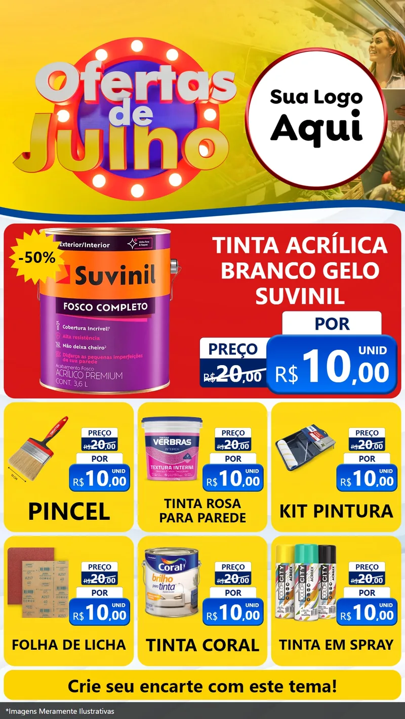 Modelo de Rede Social para Stories com o tema Ofertas de Julho para Tintas e Ferramentas