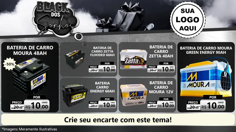 Modelo de TV para TV Horizontal com o tema Black dos Sonhos para Baterias Elétricas