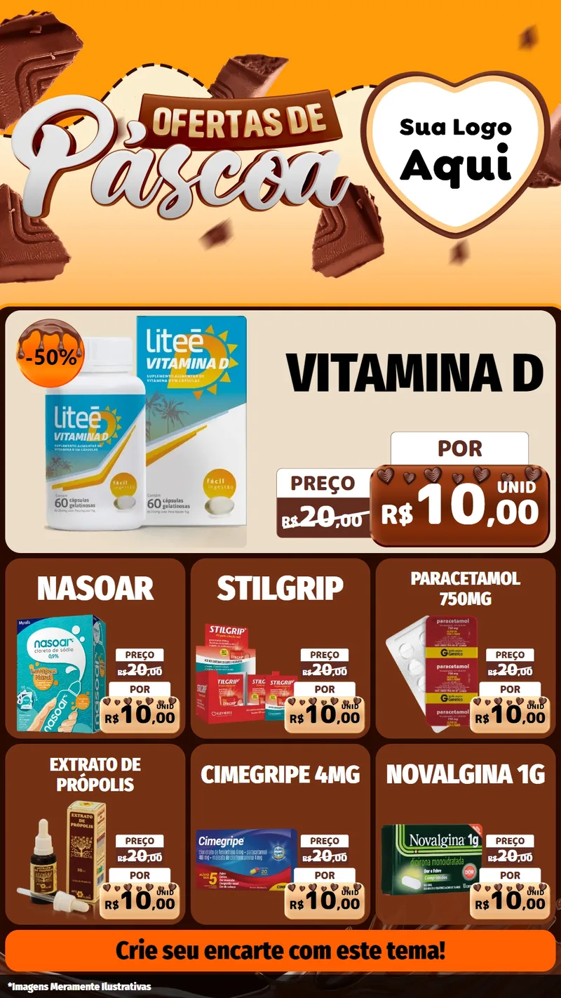 Modelo de Rede Social para Stories com o tema Ofertas de Páscoa para Farmácia