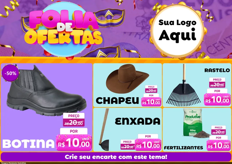 Modelo de Encarte para Encarte A4 Horizontal com o tema Folia de Ofertas para Agropecuária