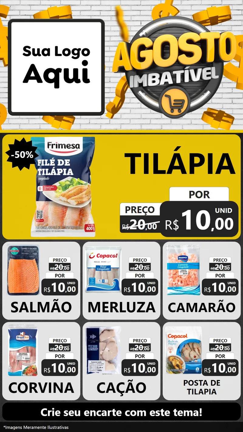 Modelo de Rede Social para Stories com o tema Agosto imbatível para Peixaria