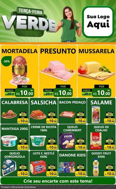 Modelo de Encarte para Encarte Grande com o tema Terça - Feira Verde para Frios e Laticínios