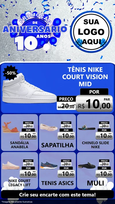 Modelo de Rede Social para Stories com o tema Promoção de Aniversário - 10 Anos para Calçados