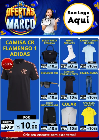 Modelo de Encarte para Encarte A4 Vertical com o tema Ofertas de Março para Roupas e acessórios