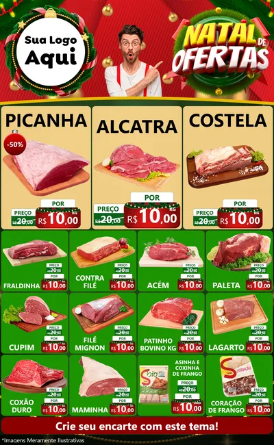 Modelo de Encarte para Encarte Grande com o tema Natal de Ofertas para Açougue