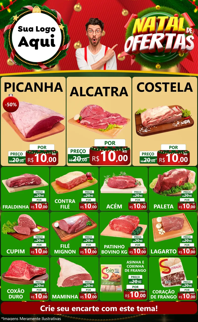 Modelo de Encarte para Encarte Grande com o tema Natal de Ofertas para Açougue