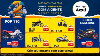Modelo de TV para TV Horizontal com o tema Aniversário de 2 anos para Concessionaria de Motos