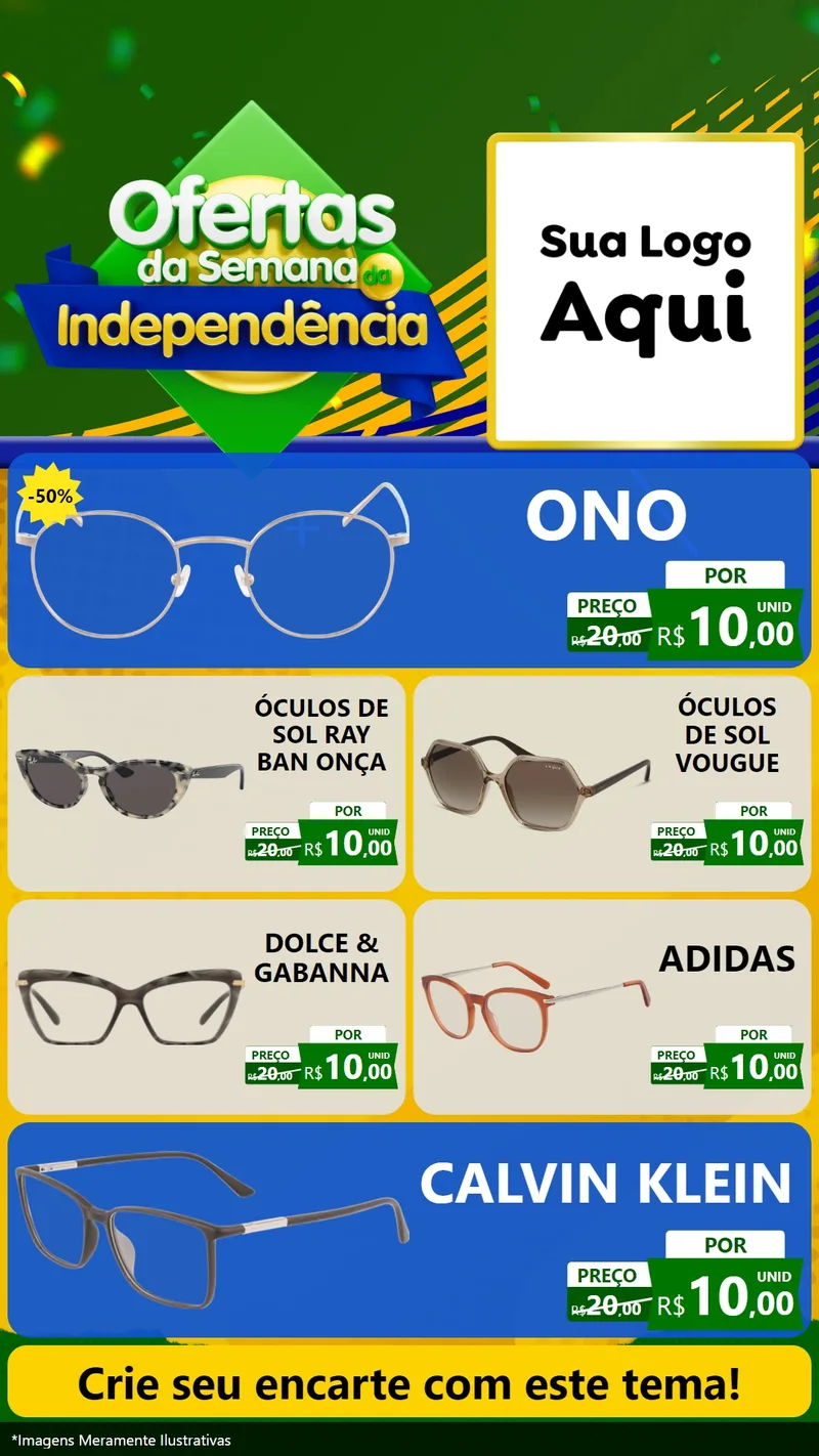 Modelo de TV para TV Vertical com o tema Ofertas da Semana da Independência para Óticas