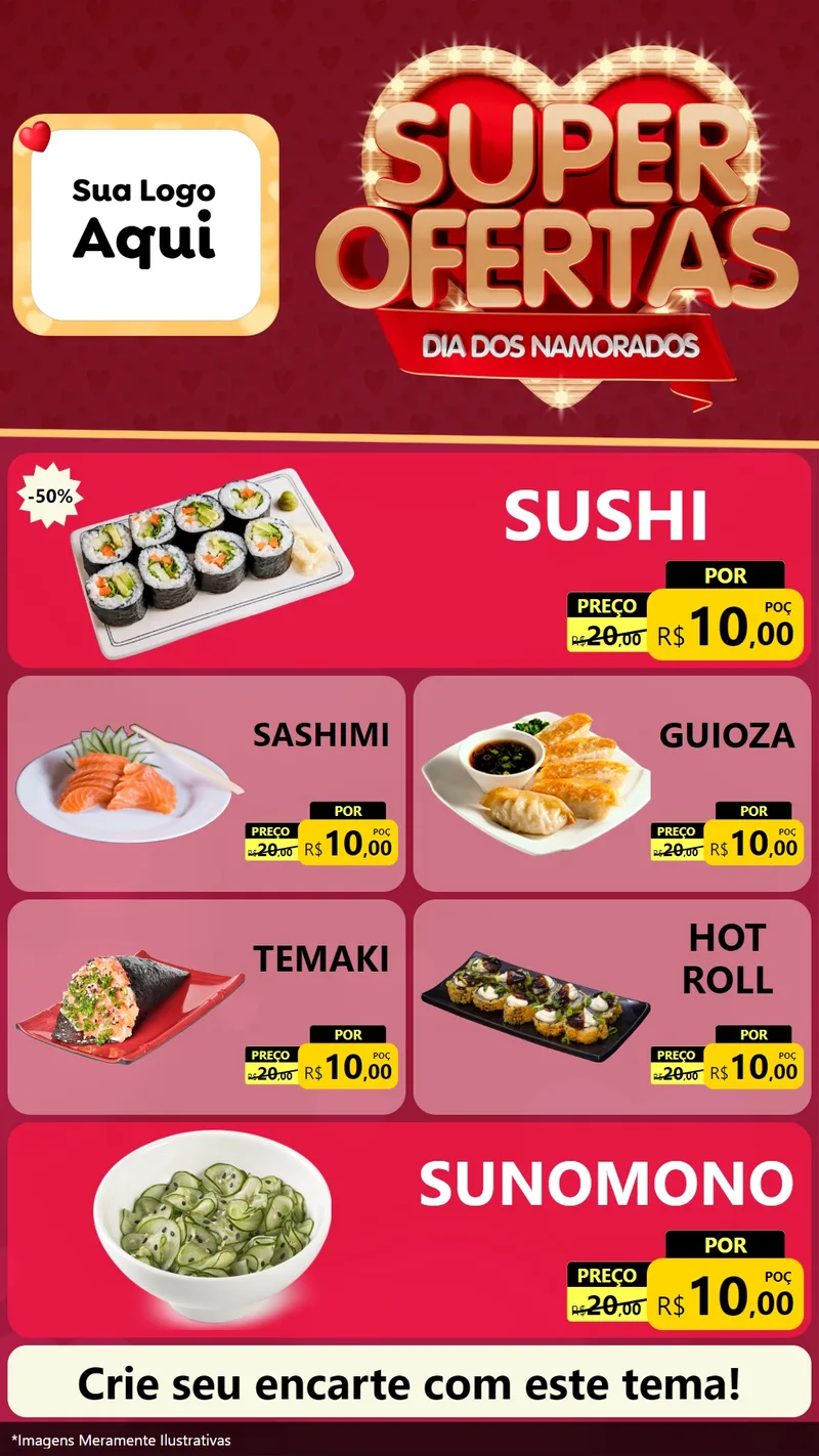 Modelo de TV para TV Vertical com o tema Dia dos Namorados para Comida japonesa
