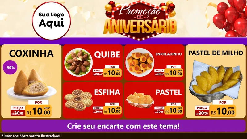 Modelo de TV para TV Horizontal com o tema Promoção de Aniversário para Salgadaria