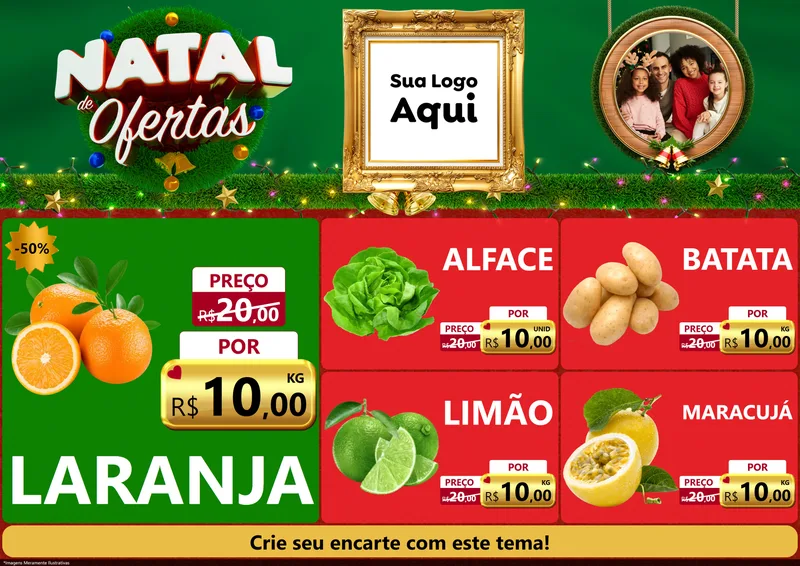 Modelo de Encarte para Encarte A4 Horizontal com o tema Natal de Ofertas para Hortifrúti