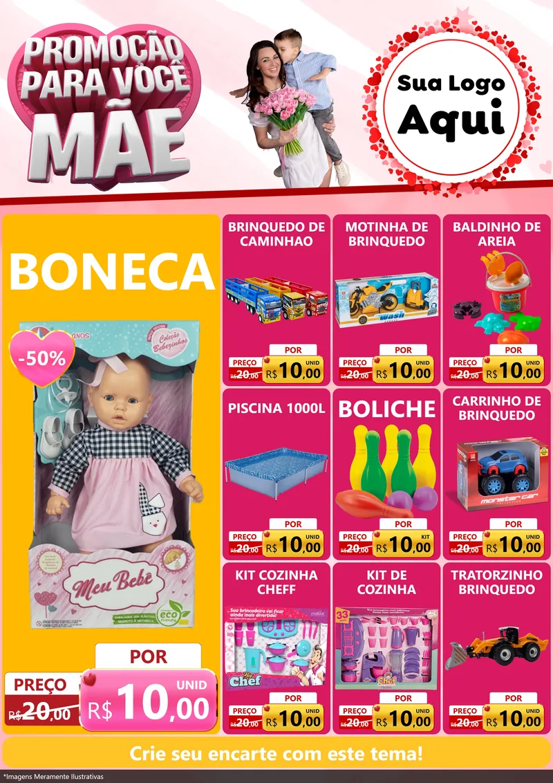Modelo de Encarte para Encarte A4 Vertical com o tema Promoção Para Você Mãe para Brinquedos
