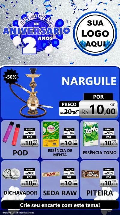 Modelo de Rede Social para Stories com o tema Promoção de Aniversário - 2 Anos para Tabacaria