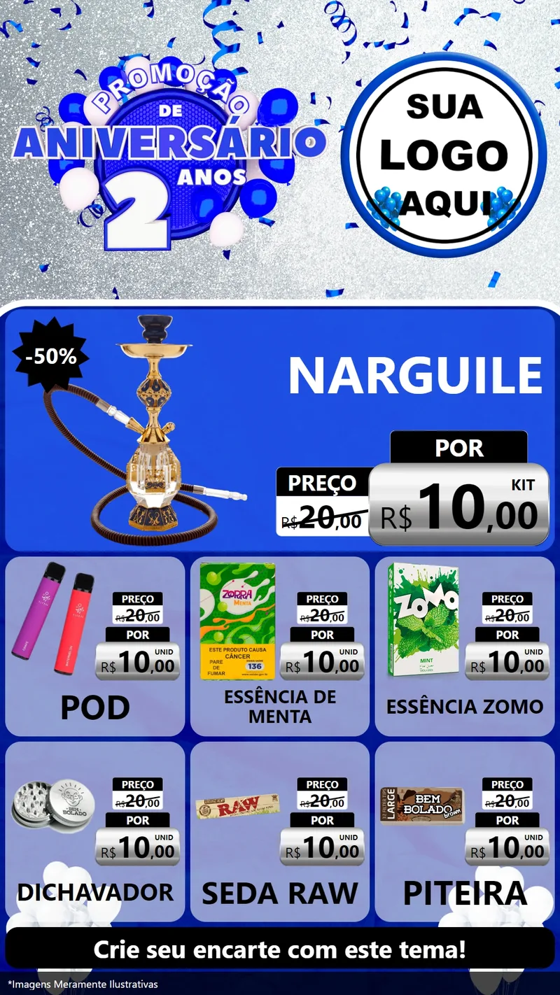 Modelo de Rede Social para Stories com o tema Promoção de Aniversário - 2 Anos para Tabacaria
